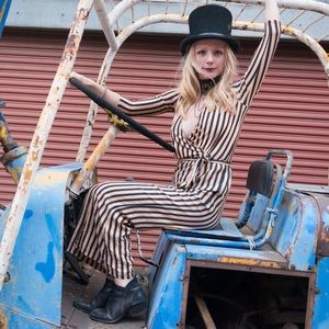 Novella Royale Striped Clementine Jumpsuit | Size Small